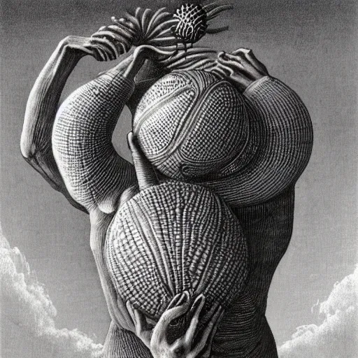 Image similar to corn man playing basketball, by zdzislaw beksinski and ernst haeckel