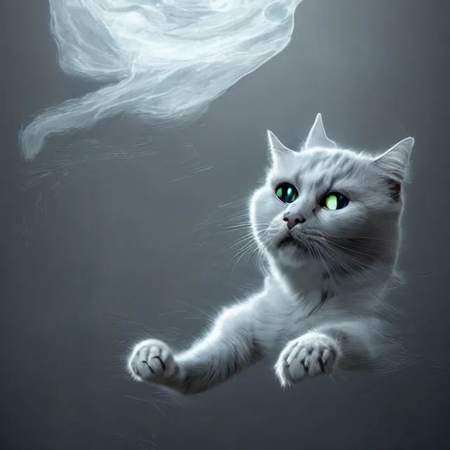 Prompt: epic professional digital art of!!! invisible!!! schrodinger's cat, floating, ghost cat, ghost cat, floating, invisible, detailed, stunning, wow, mysterious, gorgeous, epic, artstation, cgsociety