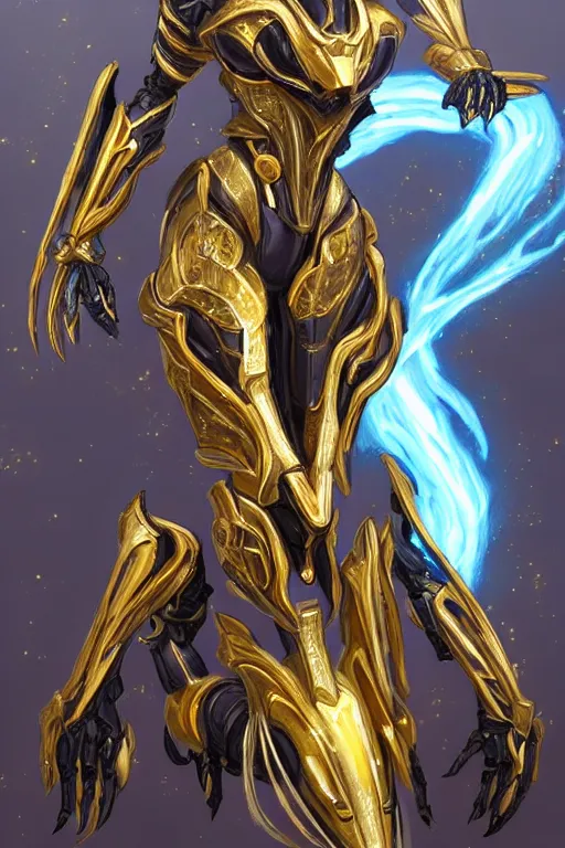 Image similar to intricate high detailed elegant beautiful stunning quality cosmic huge giantess hot female warframe anthro mecha female dragon goddess, gold body, sleek metal ears, sleek eyes, smooth blue skin, sleek gold armor, bigger than galaxy, epic proportions, epic scale, epic size, warframe destiny, furry, dragon art, goddess, giantess, furaffinity, octane