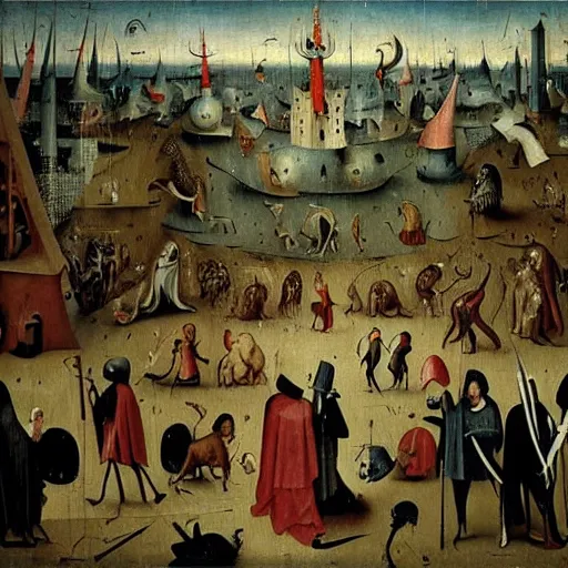 Prompt: hieronymous bosch painting of wall street filled with tortured bankers and suffering traders