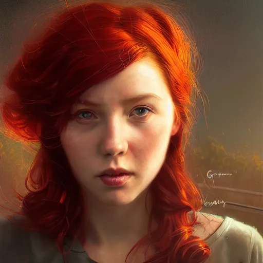 Image similar to red hair girl, chernobyl powerplant, disneyland castle, rubble, flowers, vines, hyperrealistic, highly detailed, cinematic, single ray of golden sunlight, beautiful, cgssociety, artstation, 8 k, oil painting by greg rutkowski, by artgerm, by wlop