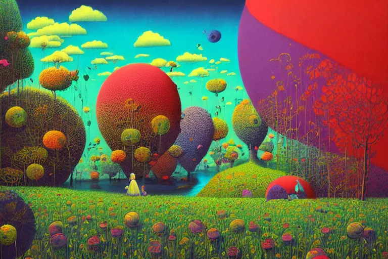 Image similar to surreal glimpse into other universe, hari merdeka, summer morning, very coherent and colorful high contrast, art by!!!! gediminas pranckevicius!!!!, geof darrow, floralpunk screen printing woodblock, dark shadows, hard lighting, stipple brush technique,