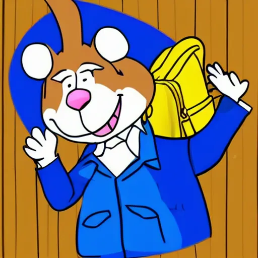 Image similar to cartoon of a rat in school uniform on his first day of school, highly detailed, colourful