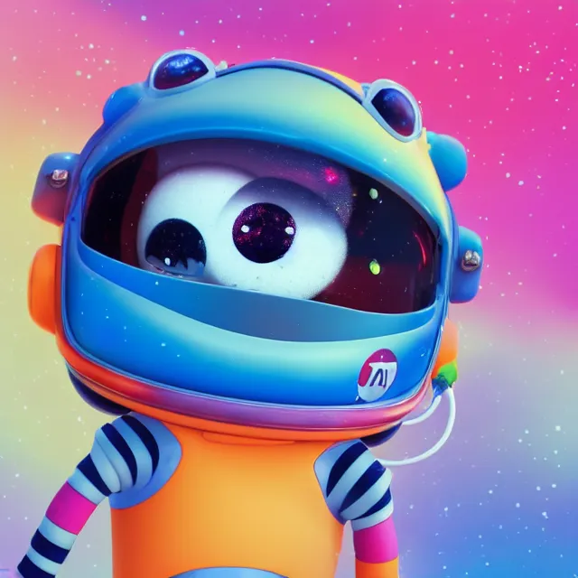 Prompt: a cute astronaut, pixar animation style, soft colors, by lisa frank, octane render, by takashi murakami, colorful, spectral color, 5 d, ultra - hd, happy, good, mini, volumetric lighting