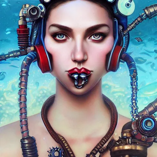 Image similar to lofi underwater steampunk portrait, Pixar style, by Tristan Eaton Stanley Artgerm and Tom Bagshaw.