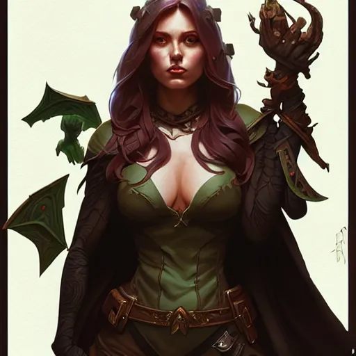 Image similar to rogue, female, full body, forest, D&D, fantasy, intricate, elegant, highly detailed, digital painting, artstation, octane render, concept art, matte, sharp focus, illustration, hearthstone, art by Artgerm and Greg Rutkowski and Alphonse Mucha