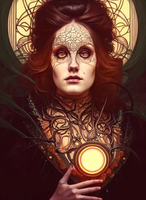 Prompt: portrait of the artis adele glowing eyes, volumetric lights, feast, music notes, art nouveau botanicals, gothic, intricate, highly detailed, digital painting, artstation, concept art, smooth, sharp focus, symmetric face, illustration, steampunk, art by artgerm and greg rutkowski and alphonse mucha