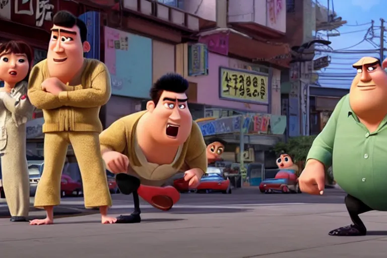 Image similar to film still of a pixar movie about the yakuza.