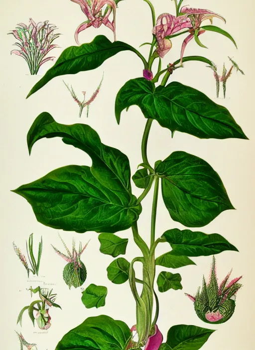 Image similar to vintage botanical illustration of Audrey Plant from Little Shop of Horrors (1986), detailed