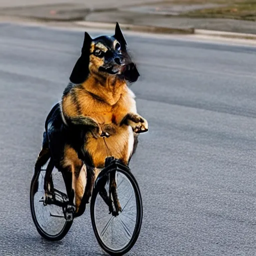 Prompt: a dog riding a bike