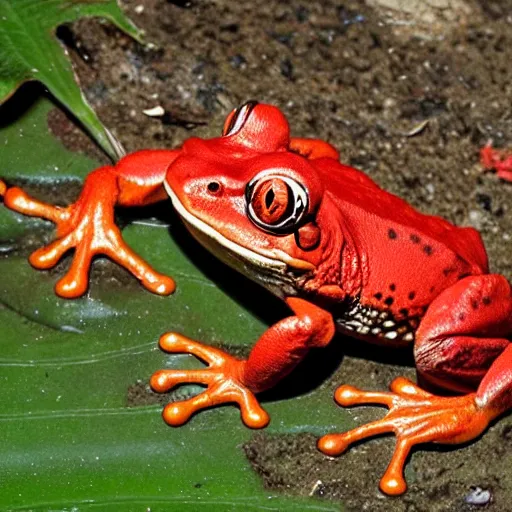 Prompt: a giant red frog