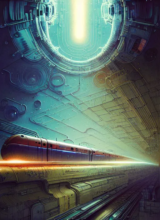 Image similar to urban train design only! 2 0 5 0 s retro future art 1 9 7 0 s science fiction borders lines decorations space machine, mech, robot. muted colors. by jean - baptiste monge, ralph mcquarrie, marc simonetti, 1 6 6 7. mandelbulb 3 d, fractal flame, jelly fish, coral, cinematic lightning