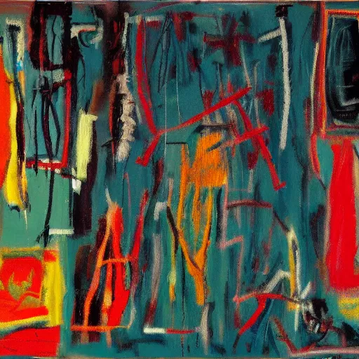 Image similar to autumn fields, painted by basquiat