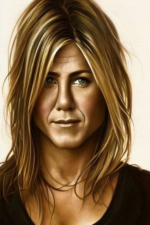 Prompt: pregnant jennifer aniston in a black tank top, realistic portrait, symmetrical, highly detailed, digital painting, artstation, concept art, smooth, sharp focus, illustration, cinematic lighting, art by artgerm and greg rutkowski and alphonse mucha