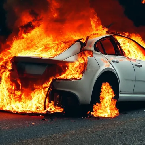 Prompt: the car's on fire and there's no one at the wheel