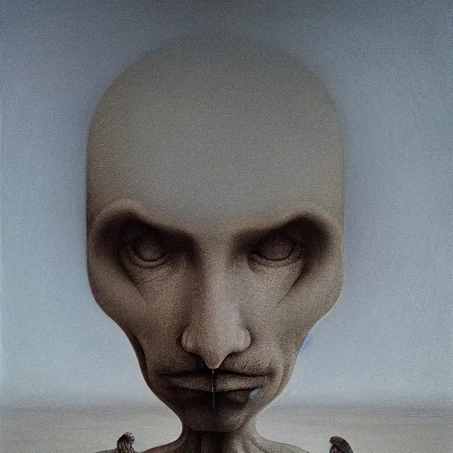 Image similar to the ego separates by zdzisław beksinski, oil on canvas