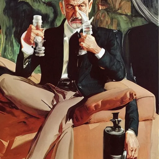 Prompt: sigmund freud as james bond, by robert e. mcginnis, by lucian freud, by neo rauch