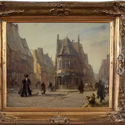 Image similar to jean-Baptiste Monge and Solomon Joseph Solomon and Richard Schmid and Jeremy Lipking victorian genre painting painting of an english 19th century english stone city streat with shops and stores