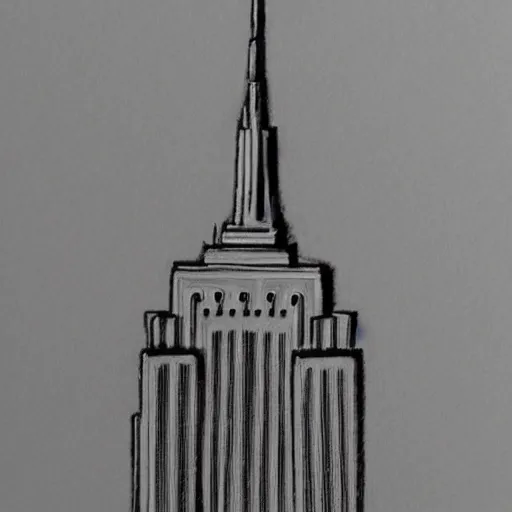 Image similar to pencil sketch of the empire state building, grey scale, detailed, intricate, visible pencil strokes, on paper background, 4 k