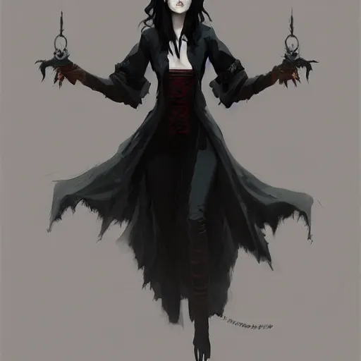 Image similar to female human vampire witch in the style of greg rutkowski, makoto shinkai, trending on artstation, character design, concept art, pretty face, highly detailed, long black hair, portrait, digital art