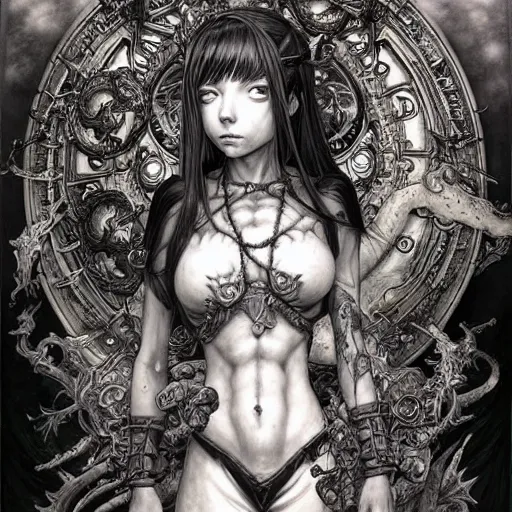 Image similar to prompt: World of Warcraft character portrait drawn Vania Zouravliov and Katsuhiro Otomo and Takato Yamamoto, inspired by Fables, magical and alchemical weapons, soft light, intricate detail, photorealistic style, intricate detailed oil painting, detailed illustration, oil painting, painterly feeling, intricate ink painting detail, sharp high detail, manga and anime 2000