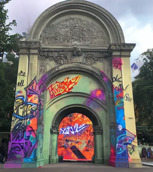 Prompt: arc of triumph full of graffiti