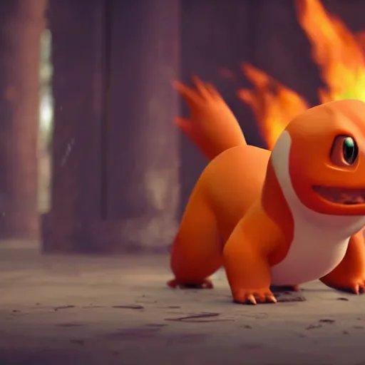 Image similar to charmander as a human man, movie still, cinematic, photorealistic, extreme detail, sharp focus, 8 k, intricate, hyper detailed, realistic, cinematic lighting