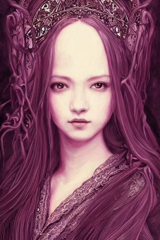 Image similar to beautiful and victorian and luxury and gothic and goddess young medieval dark princess portrait like blackpink lisa+front face with light flowing hair, ultradetail face, art and illustration by miqi19981105.artstation.com, fantasy, intricate complexity, human structure, human anatomy, fantasy character concept,dynamic lighting, watermark, blurry, hyperrealism 8k