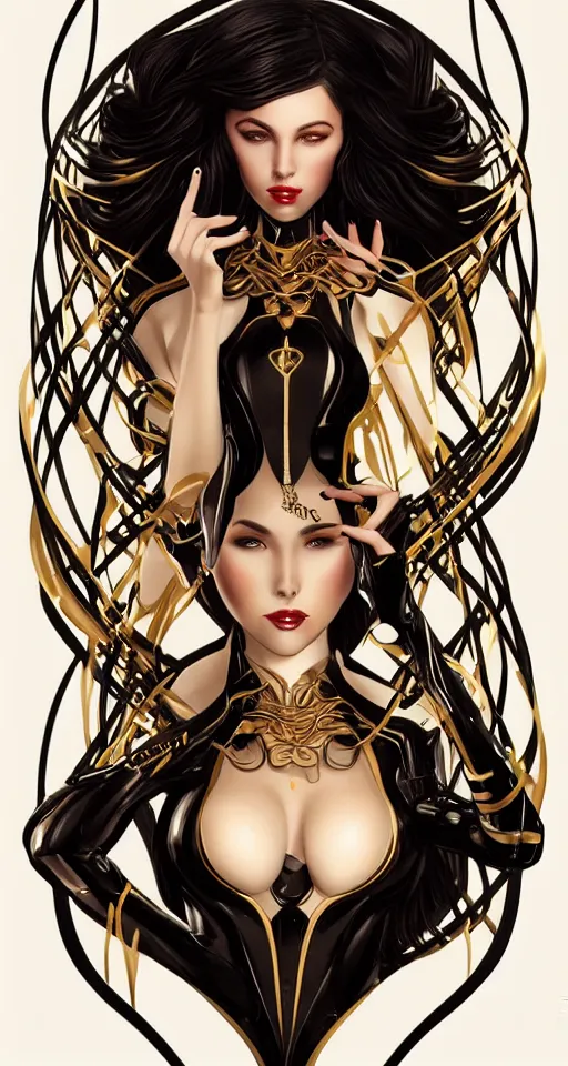 Image similar to beauty art nouveau woman, black and gold robotic, trending on artstation, by Artgerm