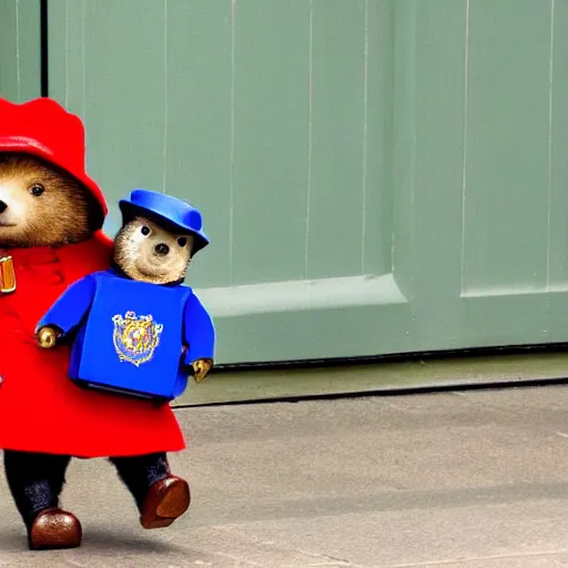 Prompt: paddington bear being deported by Priti Patel