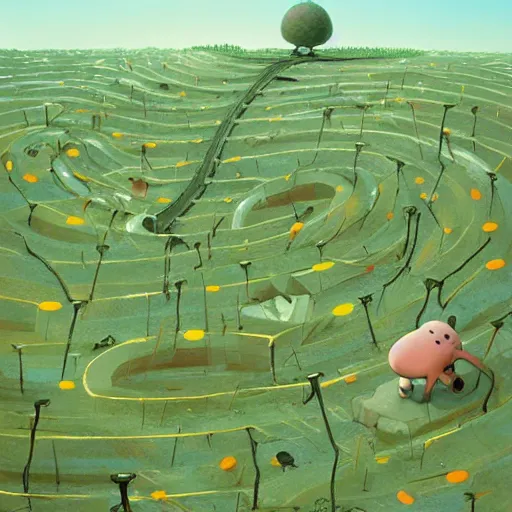 Prompt: An anthill inside, with all the labyrinths, ilustration art by Goro Fujita