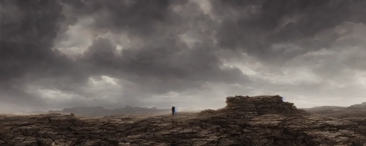 Prompt: spooky face in the clouds over a barren rocky landscape, [ cinematic, detailed, epic, widescreen, opening, establishing, mattepainting, photorealistic, 4 k, octane render, art by greg rutkowski ]