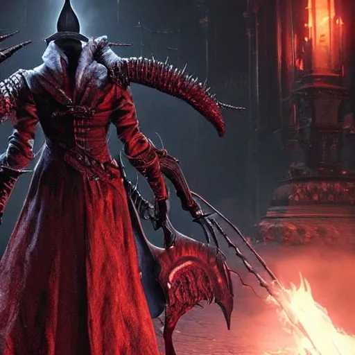 Prompt: screenshot of a demon in bloodborne, stunning character design