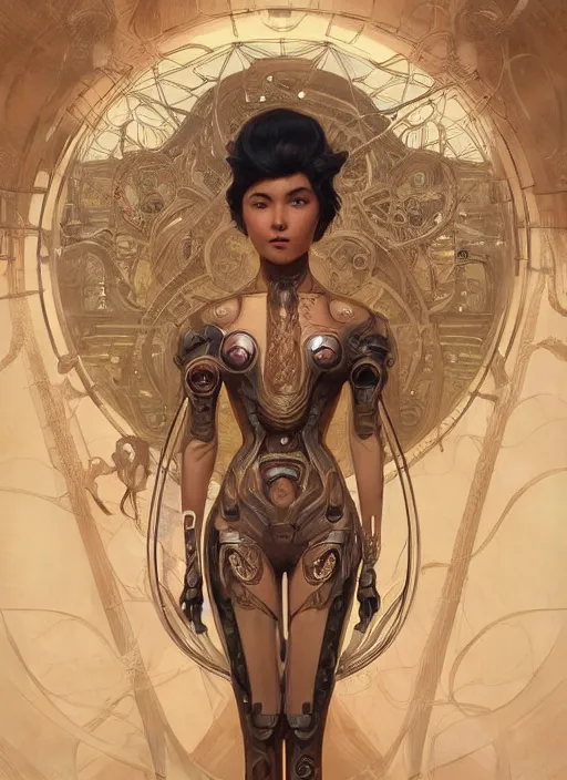 Image similar to mechanical humanoid, masterpiece, intricate, elegant, highly detailed, digital painting, artstation, concept art, smooth, sharp focus, illustration, art by artgerm and greg rutkowski and alphonse mucha and uang guangjian and gil elvgren and sachin teng, symmetry!!