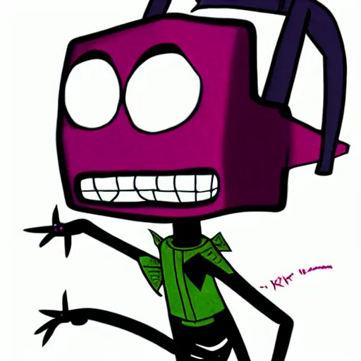 Image similar to Zim!!! from Invader Zim, in the style of artist Kim Jung Gi,