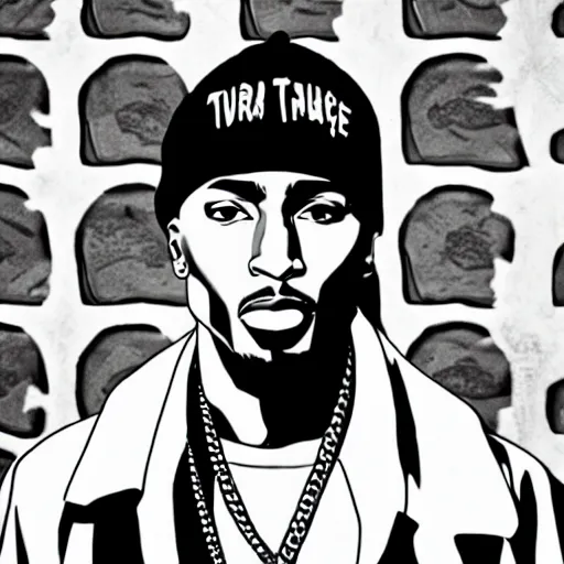 Image similar to Tupac Shakur, screenshot from a 2012s anime