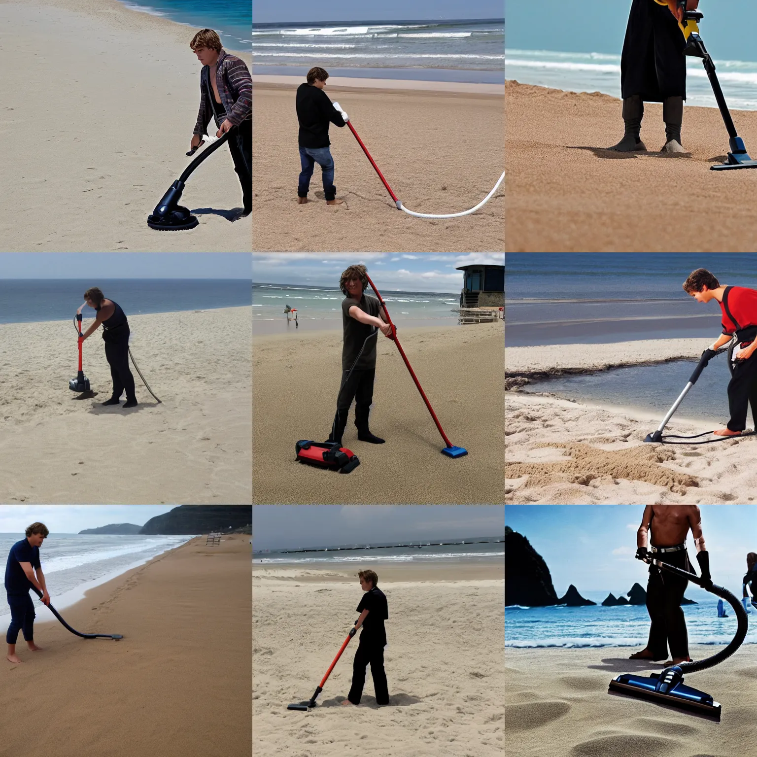 Image similar to anakin skywalker vacuuming the beach to remove sand