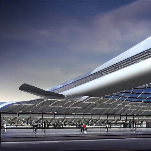 Image similar to Denver International Airport if it were designed by Zaha Hadid