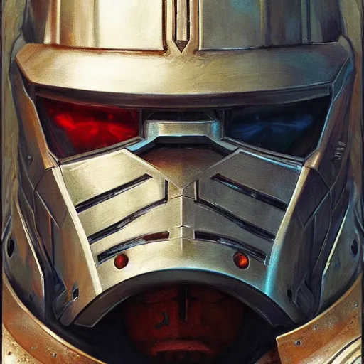 Prompt: the doomslayer as a scifi knight, closeup portrait art by donato giancola and greg rutkowski, realistic face, digital art, trending on artstation, symmetry!!