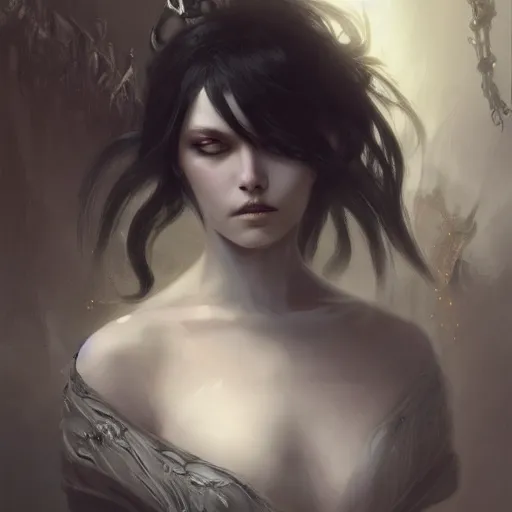 Image similar to goth girl, fantasy, intricate, elegant, highly detailed, digital painting, artstation, concept art, matte, sharp focus, illustration, art by aenaluck and roberto ferri and greg rutkowski, epic fantasy, digital painting