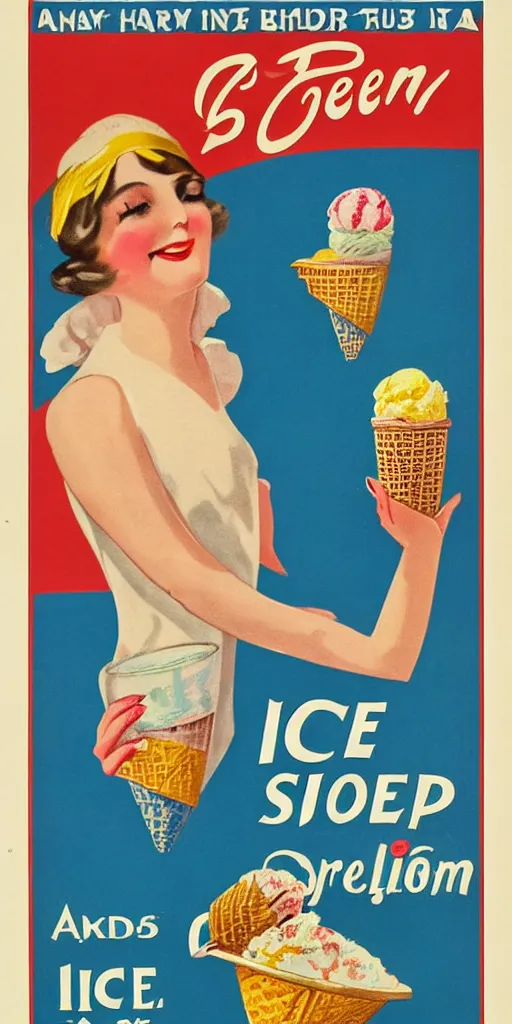 Image similar to a 1 9 2 0 s poster advertising ice cream