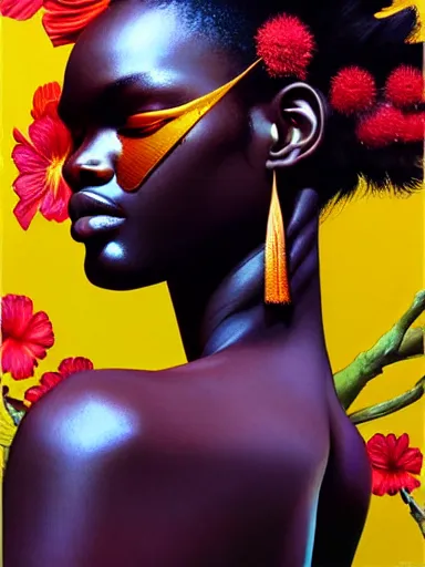 Prompt: a portrait of duckie thot with a floral background by karol bak, artgerm, moebius, yoji shinkawa : : portrait, illustration, photorealism, hyperrealism