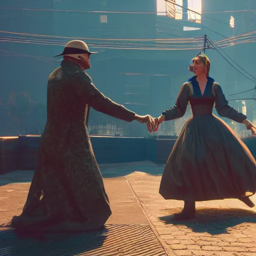 Prompt: Dancing mennonite. Cyberpunk 2077. CP2077. 3840 x 2160