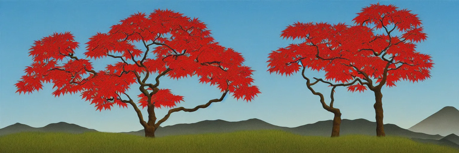 Prompt: japanese maple tree painting magritte