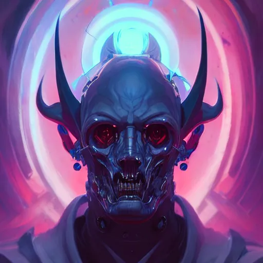 Image similar to a portrait of a demonic cybernetic duke of hell, cyberpunk concept art by pete mohrbacher and wlop and artgerm and josan gonzales, digital art, highly detailed, intricate, sci-fi, sharp focus, Trending on Artstation HQ, deviantart, unreal engine 5, 4K UHD image