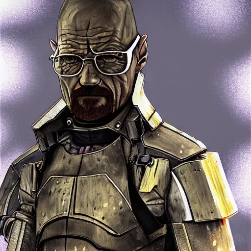 Image similar to Walter White in cybernetic battle armour, 4k digital art, highly detailed, concept art