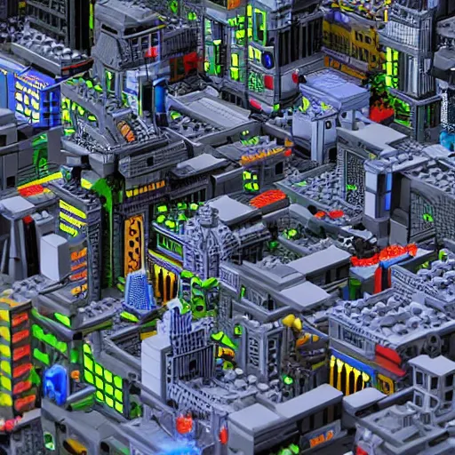 Image similar to cyberpunk city made of Lego, 3D render, by MC Escher, realistic, intricate details