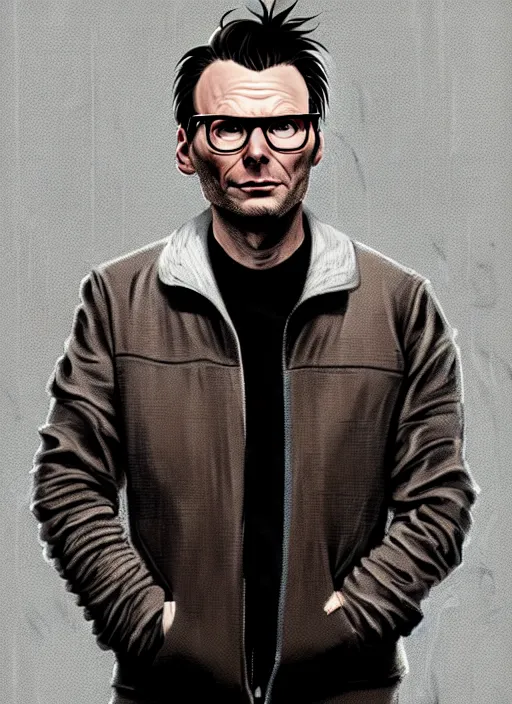 Prompt: highly detailed portrait of 2 0 1 8 christian slater, grey beard, glasses, grey jacket, by atey ghailan, by greg rutkowski, by greg tocchini, by james gilleard, by joe fenton, by kaethe butcher, gradient brown, black, grey and white color scheme, grunge aesthetic!!! ( ( graffiti tag wall background ) )