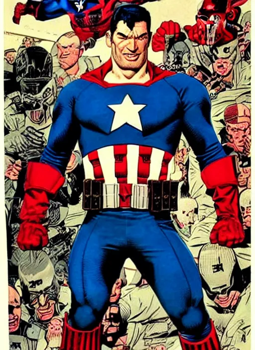 Image similar to the punisher dressed as captain america. portrait by clyde caldwell and jean giraud and anton otto fischer and john philip falter and will eisner and gil elvgren