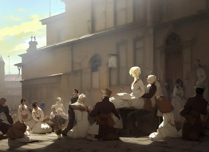 Image similar to 1 8 5 4 crimea, florence nightingale, army hospital in scutari, overcrowded, filthy, blocked drains, broken toilets, rats, wounded soldiers, sleep dirty floor, no blankets, finely detailed perfect art, gapmoe yandere grimdark, trending on pixiv fanbox, painted by greg rutkowski makoto shinkai takashi takeuchi studio ghibli